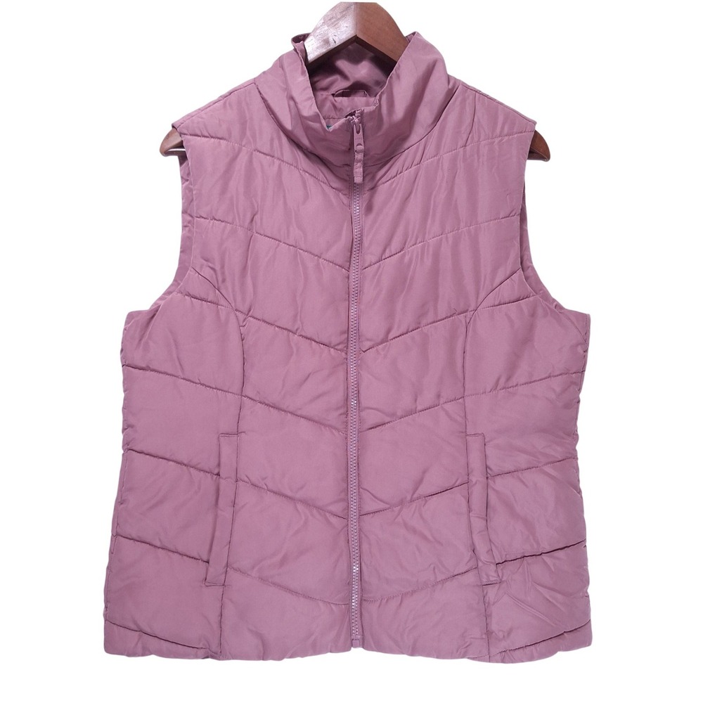 Aeropostale Remixed Down Puffer Vest Full Zip Mauve Pink Women Sz L Stand Collar